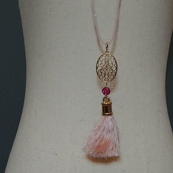 Pink Beaded Long Statement Necklace - Picture 2 of 9